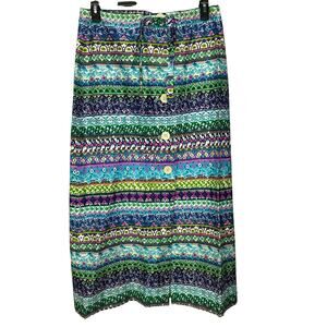 Vintage Banner Sportswear Maxi Skirt Bright Stripe Big Button Size L 60/70s Blue